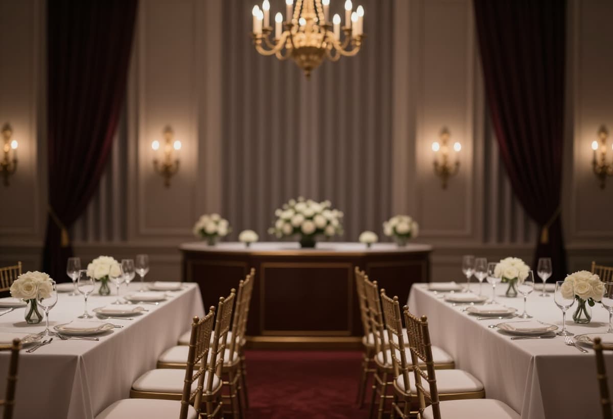 Elegant event hall in San Francisco, beautifully decorated and ready for celebrations. Showcasing the versatile space for weddings, corporate functions, and private parties.