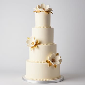 Exquisite Custom Wedding Cake Design. A multi-tiered wedding cake featuring intricate fondant work, delicate sugar flowers, and an elegant buttercream finish, set against a luxurious backdrop, showcasing bespoke design for San Francisco celebrations.