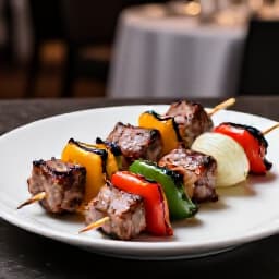Gourmet Armenian Shish Kebab for Corporate Events San Francisco. Perfectly grilled shish kebab with vibrant vegetables, ideal for corporate event catering, highlighting traditional Armenian flavors.