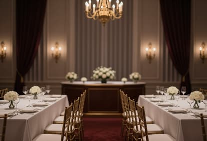 Professional corporate event setup in San Francisco with a modern meeting space, audiovisual equipment, and tailored catering. An ideal venue for business gatherings, presentations, and corporate dinners.
