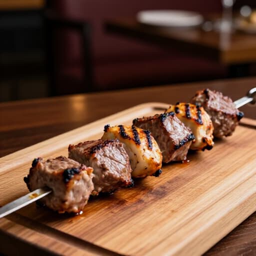 A lavish spread of authentic Armenian cuisine featuring succulent shish kebab, freshly baked khachapuri, and intricate dolma, beautifully presented in Beluga Restaurant & Banquet Hall in San Francisco, showcasing the best Armenian food.