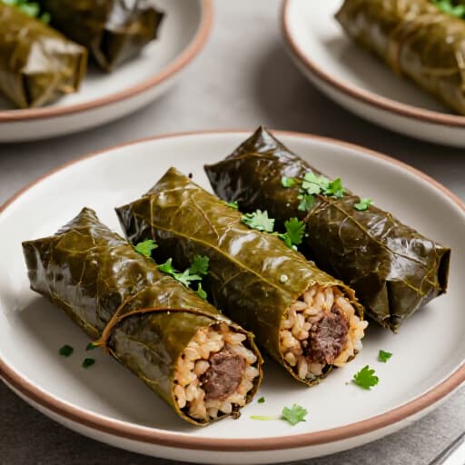 Authentic Armenian and Mediterranean Dolma at Beluga Restaurant in San Francisco. A plate of beautifully arranged dolmas, both vegetarian and meat-filled, garnished with fresh herbs, showcasing the vibrant culinary traditions of Armenia and the Mediterranean.
