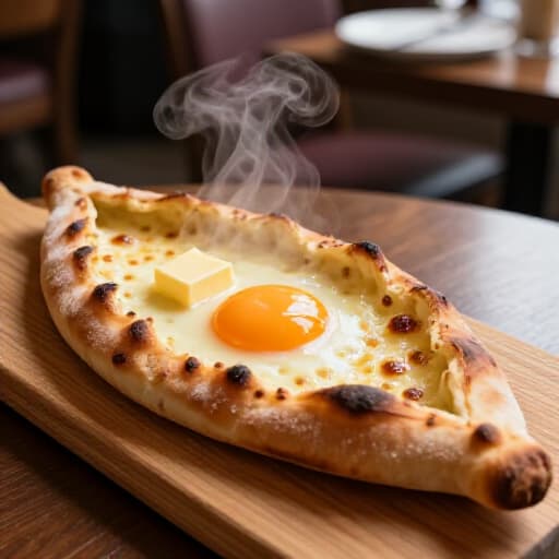 Authentic Khachapuri Varieties at Beluga Restaurant San Francisco. A spread of delicious Khachapuri, including Imeruli and Adjaruli, showcasing the rich, cheesy bread from Georgian and Armenian culinary traditions.