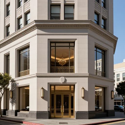 Exterior of Beluga Banquet Hall on Geary Blvd, San Francisco, an elegant wedding reception venue. The building is well-maintained with clear signage, nestled in a vibrant urban setting.
