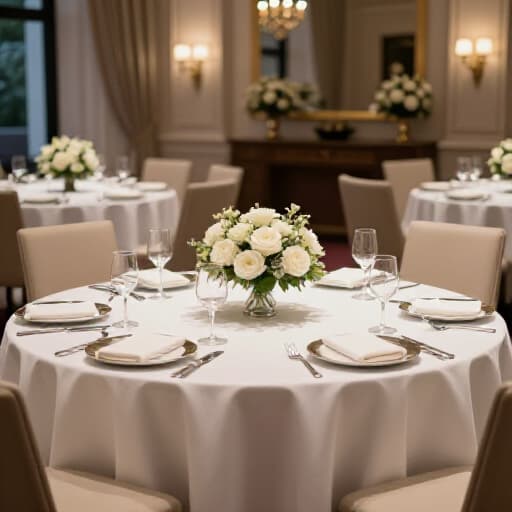 Elegant and flexible event space at Beluga Restaurant & Banquet Hall in San Francisco, set up for a celebration. The image shows a beautifully decorated banquet hall with adjustable seating, ready for private and corporate events.