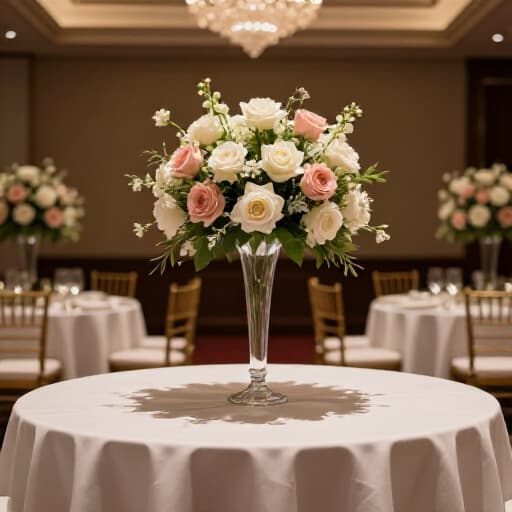 Elegant Banquet Hall Setup in San Francisco. A beautifully decorated banquet hall at Beluga Restaurant, ready for a special event, showcasing meticulous planning and refined decor.