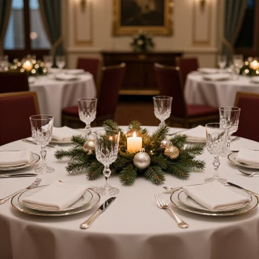 Festive Holiday Party at Beluga Restaurant & Banquet Hall in San Francisco. Guests celebrating in an elegantly decorated banquet hall, perfect for corporate and private holiday events.