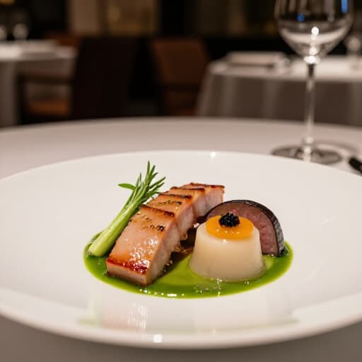Chef plating an innovative dish in a professional kitchen