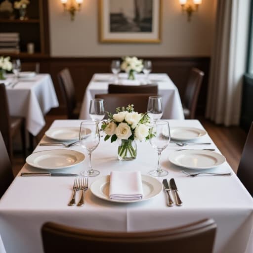 Elegant private dining room at Beluga Restaurant in San Francisco, set for an intimate event. The image shows a beautifully decorated table with place settings, ready for guests to enjoy authentic Russian, Armenian, and Mediterranean cuisine for a birthday party, anniversary dinner, or corporate lunch.