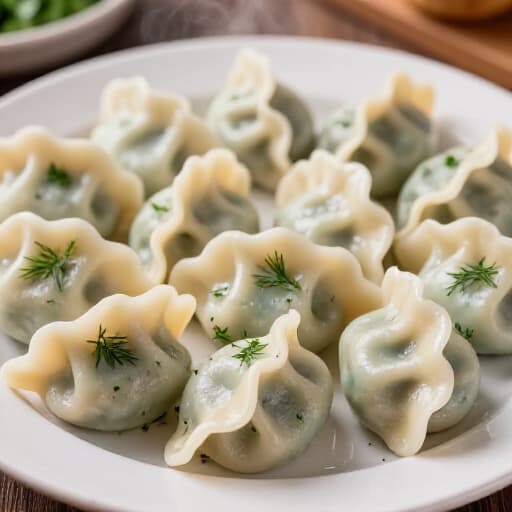 Authentic Pelmeni at Beluga. A close-up of a plate of hand-folded, perfectly sized beef and pork pelmeni, garnished with fresh herbs, showcasing the authentic Russian dumpling delights served at Beluga Restaurant in San Francisco.