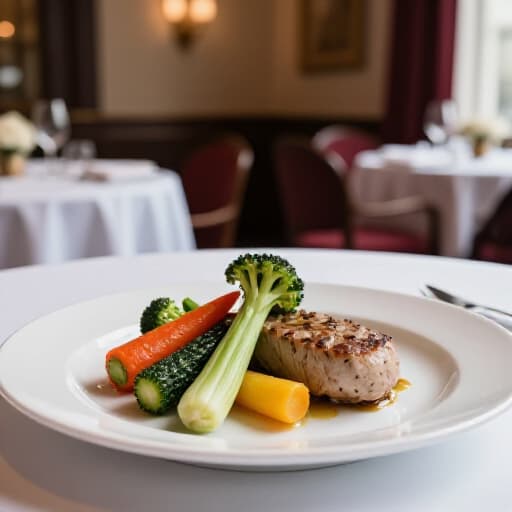 Expert culinary team preparing diverse dietary accommodations for a catering event in San Francisco. A chef meticulously garnishes a plate, showcasing a variety of allergy-friendly and special diet meals, with fresh ingredients visible in the background.