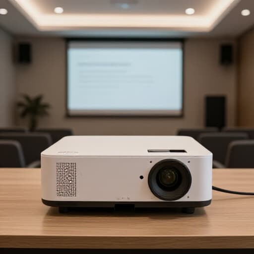 Professional AV setup for a corporate event in San Francisco, featuring a large projector screen, sophisticated sound system, and microphones, ensuring impactful presentations and seamless communication.