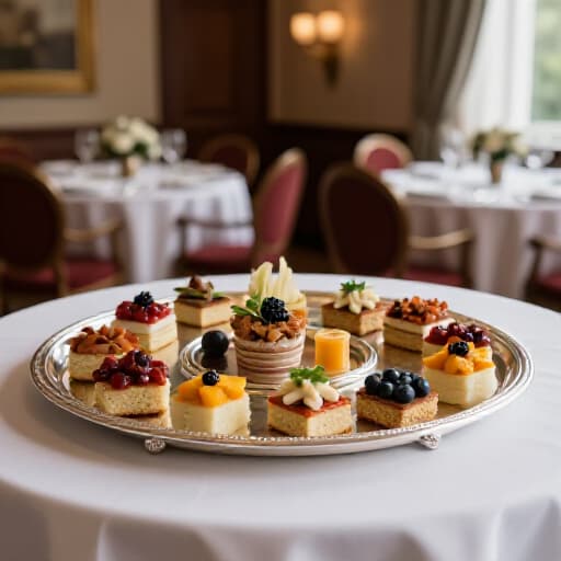 Elegant corporate event catering buffet with diverse cuisine options by Beluga Restaurant & Banquet Hall in San Francisco. Showcases a professional setup for a business gathering.