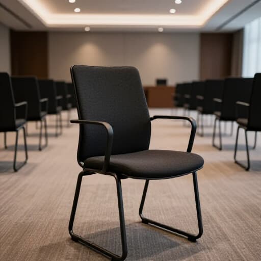 Spacious corporate event venue set up for a professional meeting in San Francisco. A large, elegant room with tables and chairs arranged for a business conference, showcasing the potential for various layouts and capacities.