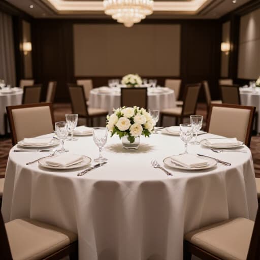 Elegant banquet hall set up for a private event in San Francisco, showcasing a beautifully decorated space with tables and chairs ready for guests. Ideal for private parties, corporate events, and wedding receptions.