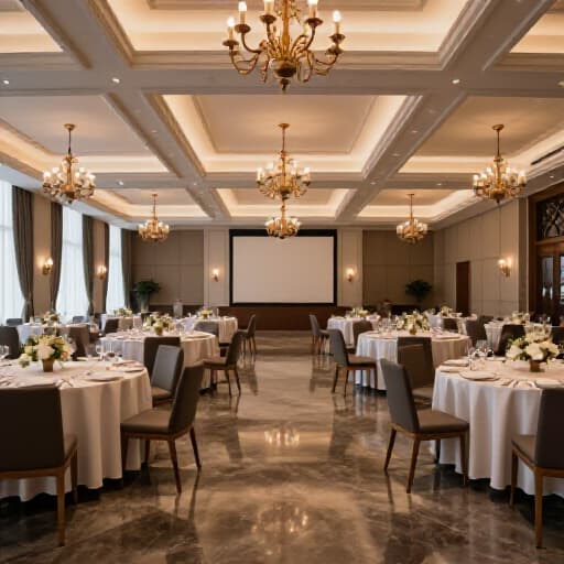Elegant banquet hall setup for a family reunion in San Francisco, featuring dining tables and a spacious area for activities. Beluga Restaurant & Banquet Hall offers adaptable event spaces in the Richmond District for multi-generational family gatherings.