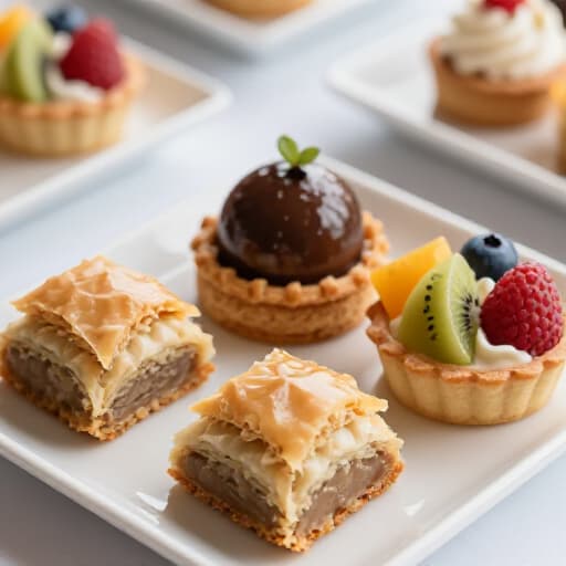 Elegant dessert station setup with various pastries and decor, ready for a sophisticated event in San Francisco.