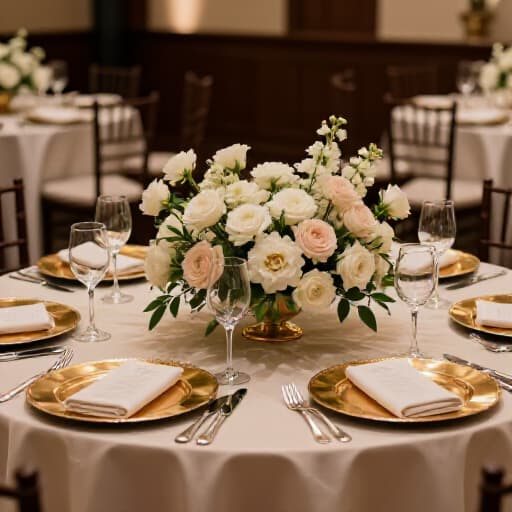 Elegant event decoration in a San Francisco ballroom setup for a celebration