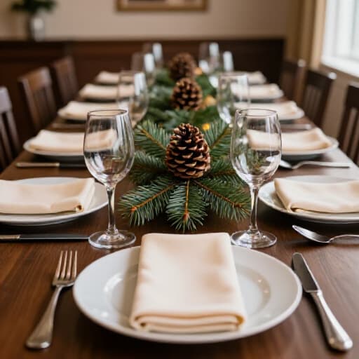 Elegant holiday party event space in San Francisco, featuring festive decor and joyful guests. A beautifully decorated banquet hall ready for a festive gathering, with tables set and soft lighting, showcasing the perfect atmosphere for holiday celebrations in San Francisco.