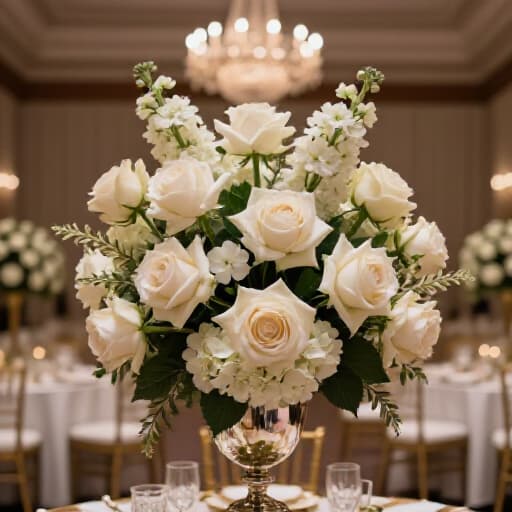 Elegant Wedding Reception at Beluga Banquet Hall in San Francisco. A beautifully decorated banquet hall set for a wedding reception with tables, chairs, and floral arrangements, showcasing the venue