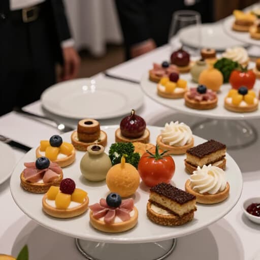 Elegant buffet setup at an event catered by Beluga Restaurant & Banquet Hall in San Francisco, featuring beautifully arranged dishes and professional service. This highlights full-service event catering for parties and special occasions.