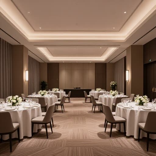 Elegant graduation celebration at Beluga Banquet Hall in San Francisco. A beautifully decorated venue with a festive atmosphere, perfect for dining and dancing, showcasing ample space for guests.