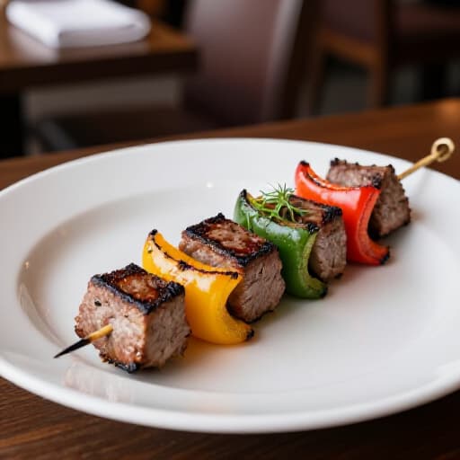 Vibrant Mediterranean mezze platter with shish kebab and falafel. A beautifully arranged spread of authentic Mediterranean dishes featuring fresh vegetables, grilled meats, and crispy falafel, served at Beluga Restaurant & Banquet Hall in San Francisco.