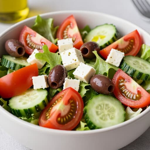 Vibrant and healthy spread of Mediterranean cuisine at Beluga Restaurant in San Francisco. A table laden with fresh salads, savory kebabs, hummus, and olive oil, showcasing the diverse and authentic flavors offered at Beluga Banquet Hall.