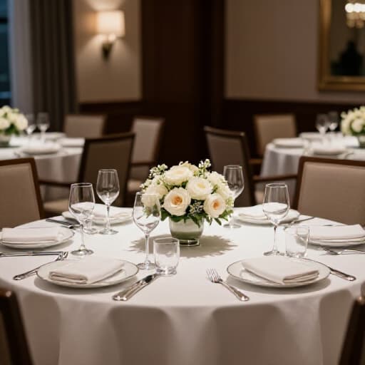 Elegant banquet hall set up for an event, ready to host celebrations in San Francisco. A beautifully decorated event space with tables, chairs, and lighting, perfect for wedding receptions and corporate events, highlighting the meticulous planning for San Francisco events.