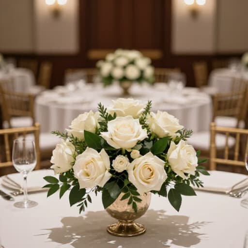 Elegant wedding reception setup in San Francisco. A beautifully decorated banquet hall ready for a wedding celebration, showcasing sophisticated table settings, floral arrangements, and ambient lighting, ideal for planning a memorable event at Beluga Restaurant & Banquet Hall.