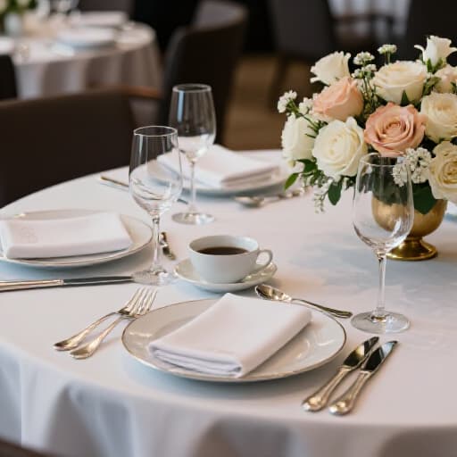 Elegant Themed Event Decor with Creative Concepts. A beautifully decorated event space in San Francisco showcasing exquisite themed decor, luxurious table settings, and a sophisticated color scheme, perfect for a memorable celebration.