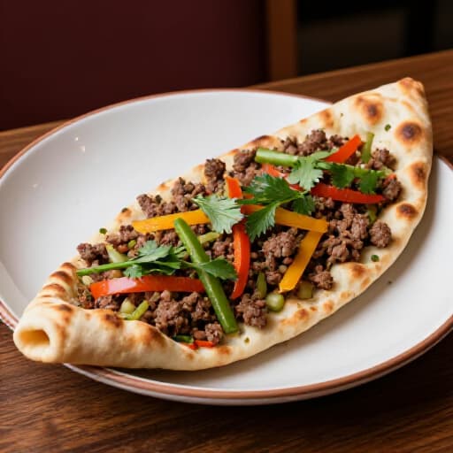 Traditional Armenian dishes, Lavash, Lahmacun, Spas served in a San Francisco restaurant.