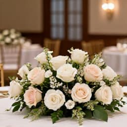 Elegant event setup at Beluga Banquet Hall. A beautifully decorated event space showcasing sophisticated table settings, floral arrangements, and ambient lighting, highlighting Beluga