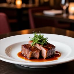 Elegant dinner setting at Beluga Restaurant in San Francisco. A beautifully set table with exquisite cutlery, glassware, and ambient lighting, inviting guests for an authentic dining experience.