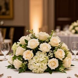 Elegant San Francisco banquet hall event setup. A beautifully decorated event space with white tables, floral centerpieces, and warm lighting, perfect for wedding receptions, corporate events, and private parties at Beluga Restaurant & Banquet Hall in San Francisco, California.