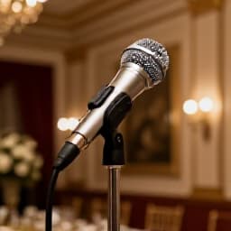 Elegant live music stage setup at Beluga Restaurant & Banquet Hall. A beautifully arranged stage with musical instruments and lighting, ready for a captivating live performance at a San Francisco event venue.