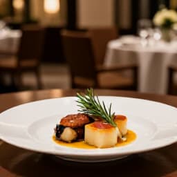 Elegant corporate catering banquet setup in San Francisco with diverse dinner menus. A professional dining arrangement for a business event featuring gourmet cuisine and sophisticated table settings, perfect for corporate gatherings and banquets.