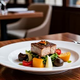 Elegant San Francisco lunch dining table setting with authentic Russian, Armenian, and Mediterranean cuisine. A beautifully arranged table showcasing a variety of dishes and a sophisticated restaurant ambiance perfect for midday meals.