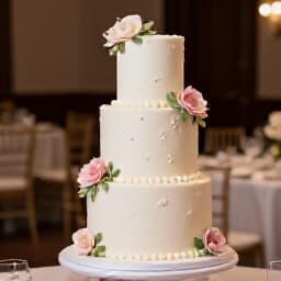 Exquisite specialty cake centerpiece at a San Francisco event, beautifully decorated and ready for celebration. A custom-designed wedding cake or birthday cake in a elegant banquet setting.