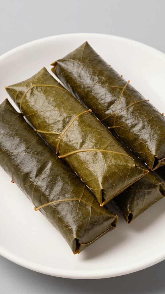 Authentic Armenian and Mediterranean Dolma. A close-up of freshly prepared Dolma, showcasing the intricate stuffing of grape leaves and vegetables, served elegantly on a plate at Beluga Restaurant in San Francisco, emphasizing traditional culinary artistry and fresh ingredients.