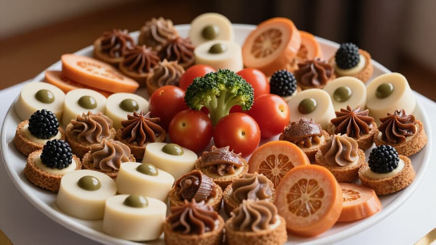 Elegant San Francisco event catering spread featuring authentic Russian, Armenian, and Mediterranean cuisine. A beautifully arranged buffet with various delicious dishes, ready to serve guests at a corporate or private event.