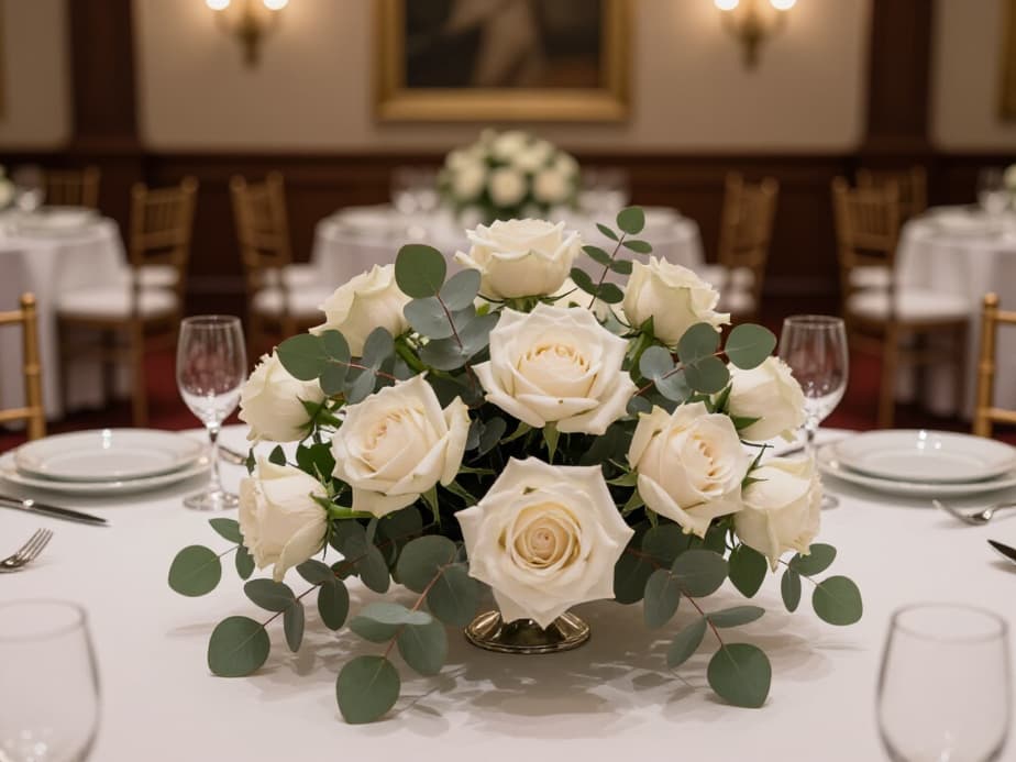 An elegant all-inclusive wedding package setup in a San Francisco banquet hall with a focus on comprehensive service for memorable celebrations.