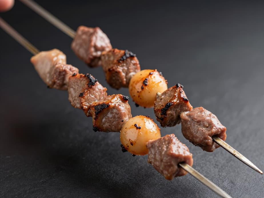 Authentic Shish Kebab Chef Preparation San Francisco. An expert chef preparing grilled shish kebab, highlighting Beluga