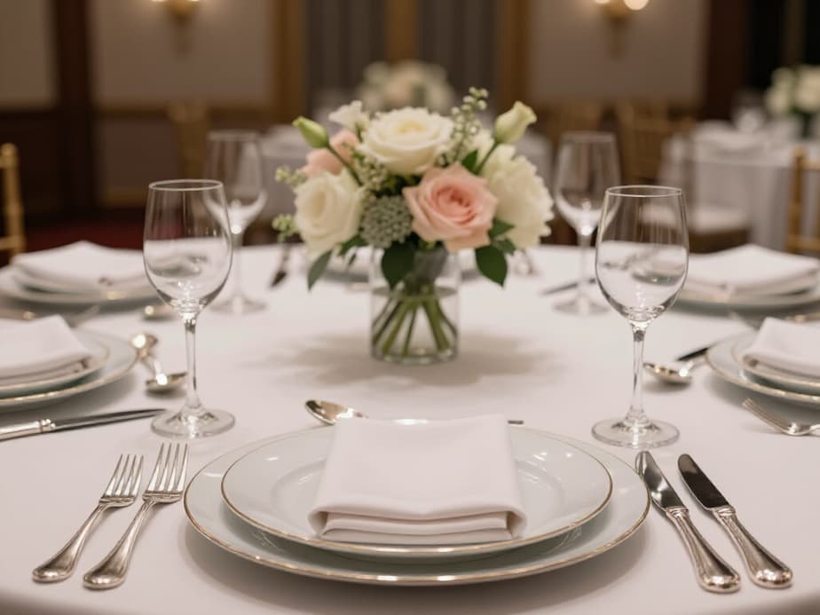 Grand event setup in Beluga Restaurant & Banquet Hall, San Francisco, showcasing the spacious and elegant venue ready for a celebration. Features ornate chandeliers, beautifully set tables, and a vibrant atmosphere.
