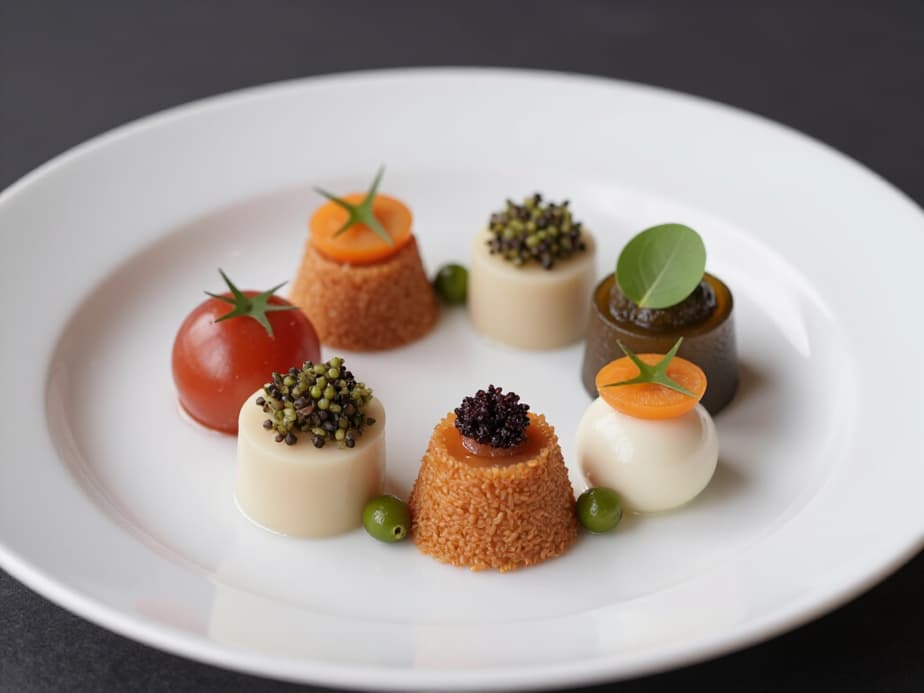 An elegant banquet setup showcasing custom menu development in San Francisco. Features beautifully arranged tables with exquisite place settings and gourmet dishes, perfect for personalized event catering.
