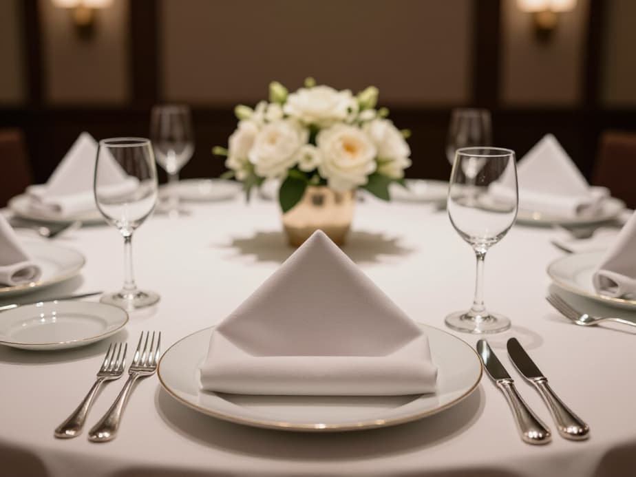 Premier banquet hall set up for a corporate dinner in San Francisco. A spacious and elegant venue with guests enjoying a business event, featuring sophisticated decor and ample seating.