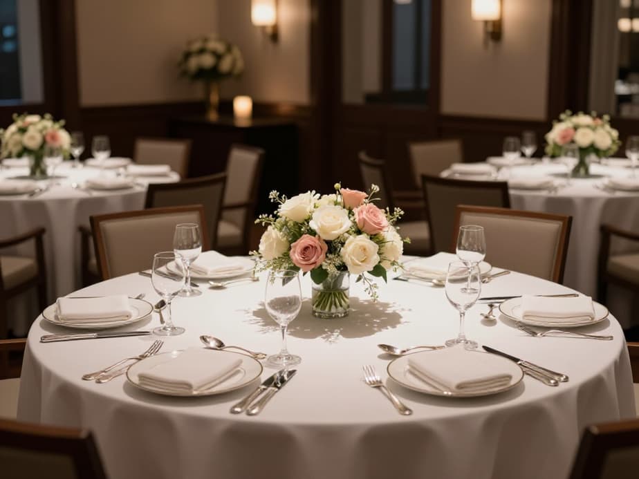Spacious and elegant banquet hall interior at Beluga Restaurant in San Francisco, set up for a large private event with dimmed lighting and refined decor.