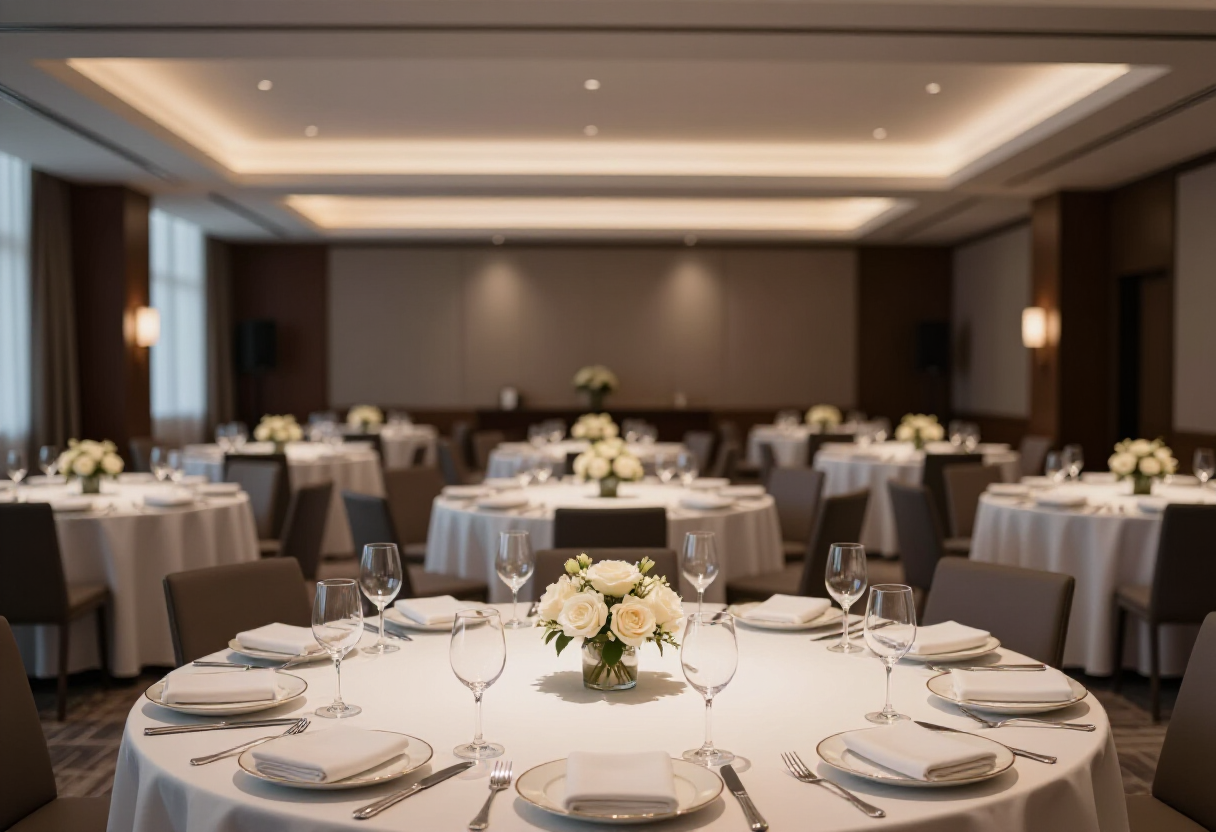 Video showcasing professional corporate events and exquisite catering by Beluga Restaurant & Banquet Hall in San Francisco. Elegant venue setup with business professionals enjoying authentic Russian, Armenian, and Mediterranean cuisine, complemented by seamless service and live entertainment.