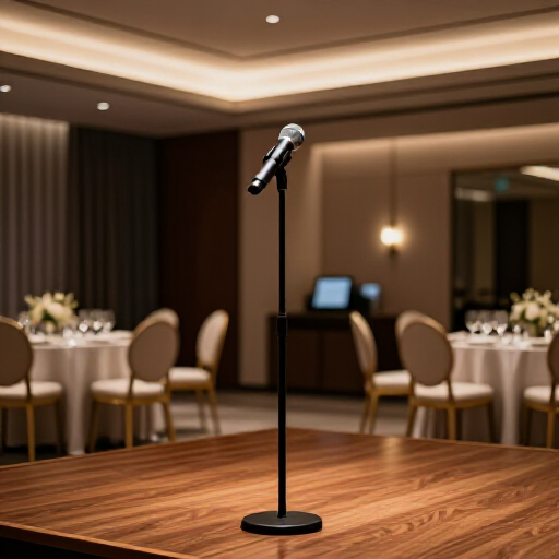 Vibrant live music performance at Beluga Restaurant in San Francisco. A musician performs on stage with dynamic lighting, creating an engaging atmosphere for dining guests in an elegant banquet hall.