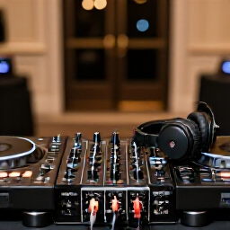 Professional DJ for Birthday Events in San Francisco. A professional DJ spinning tracks at a birthday event, with guests dancing and enjoying the lively music and lighting.
